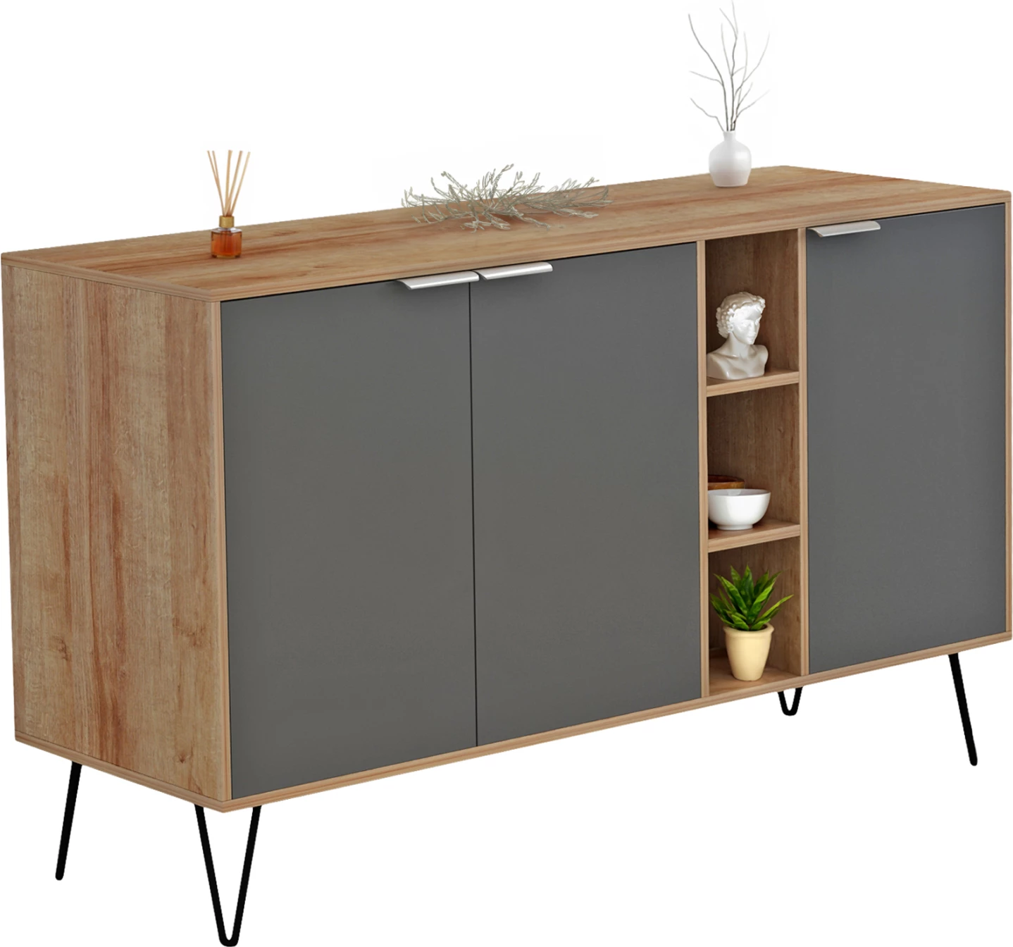 Predalnik CABRON FH8874.11 melamin v naravni-antracitni barvi in črne kovinske noge 142x40x83H cm