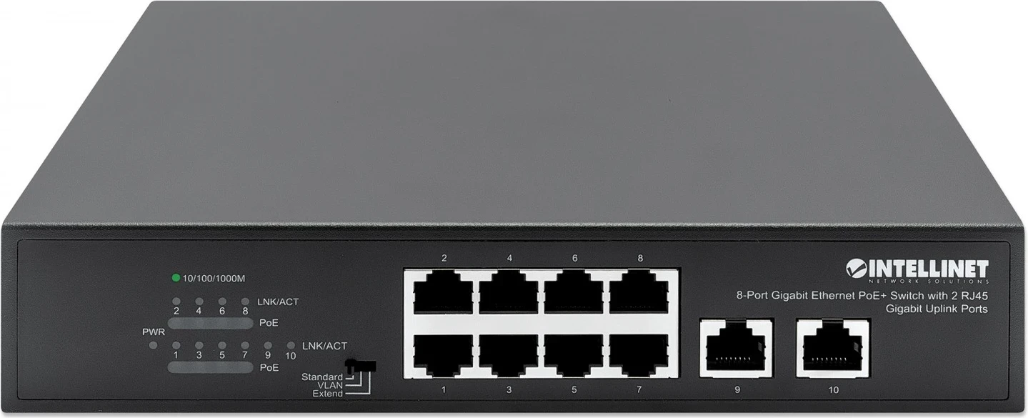 Gigabit stikalo z 8x RJ45 PoE+ in 2x RJ45 uplink, Intellinet 561402