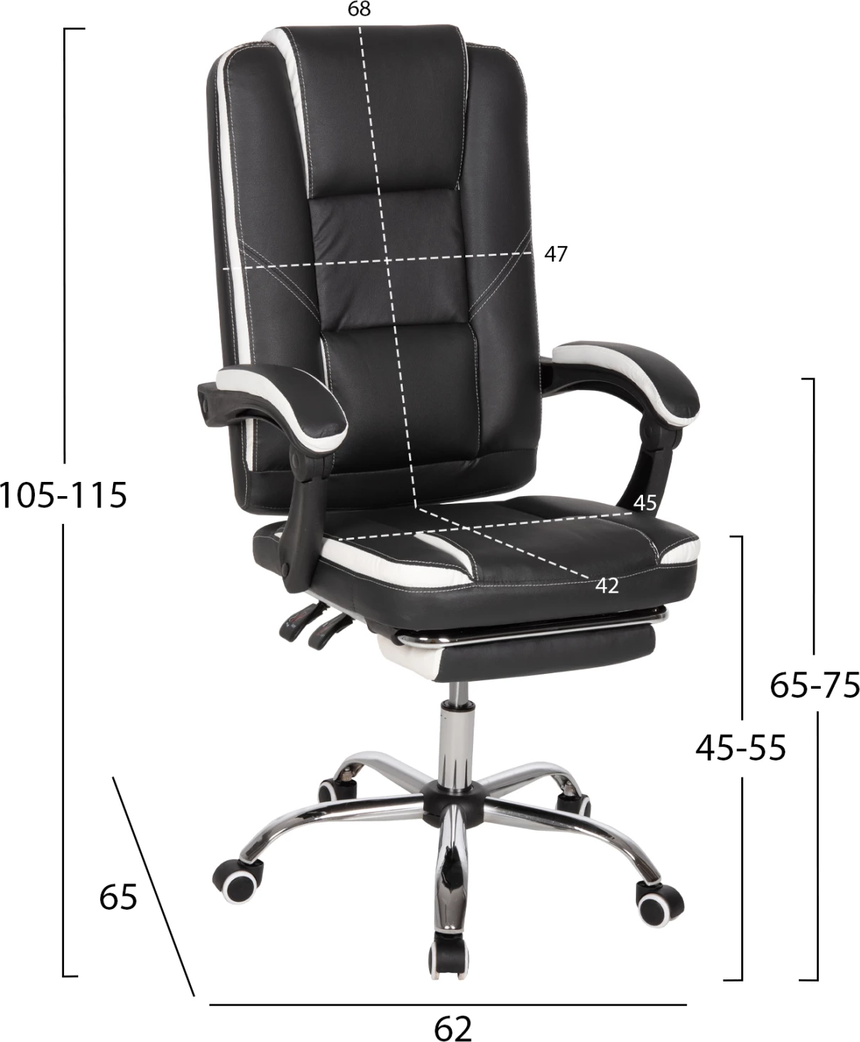 Pisarniški stol SEENA FH1190.02 črno-bela PU-zložljiva opora za noge 62x65x115Hcm