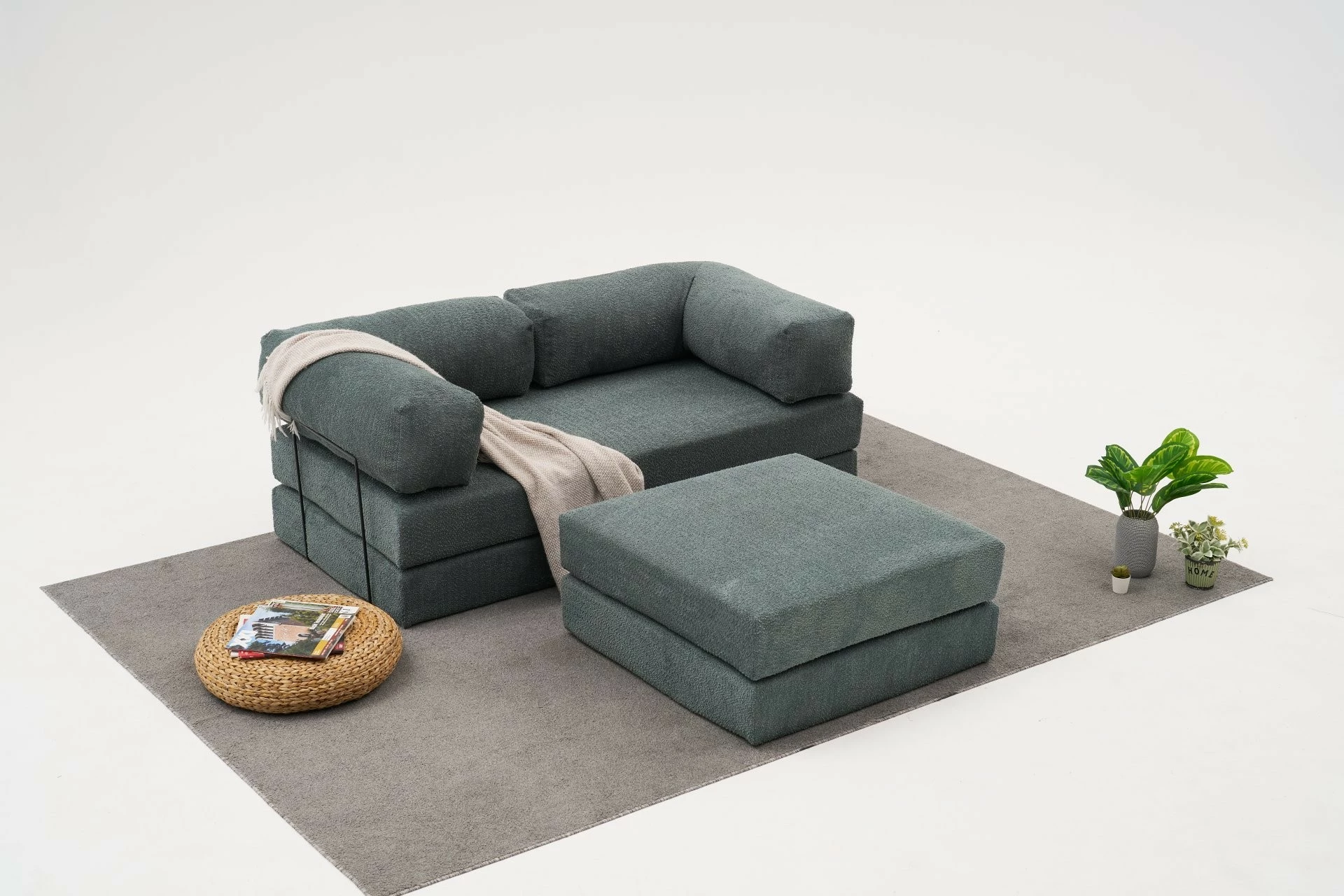 Kotna sedežna garnitura Comfort Mini, prevleka 100% chenille, zelena, 190 x 95 x 75 cm