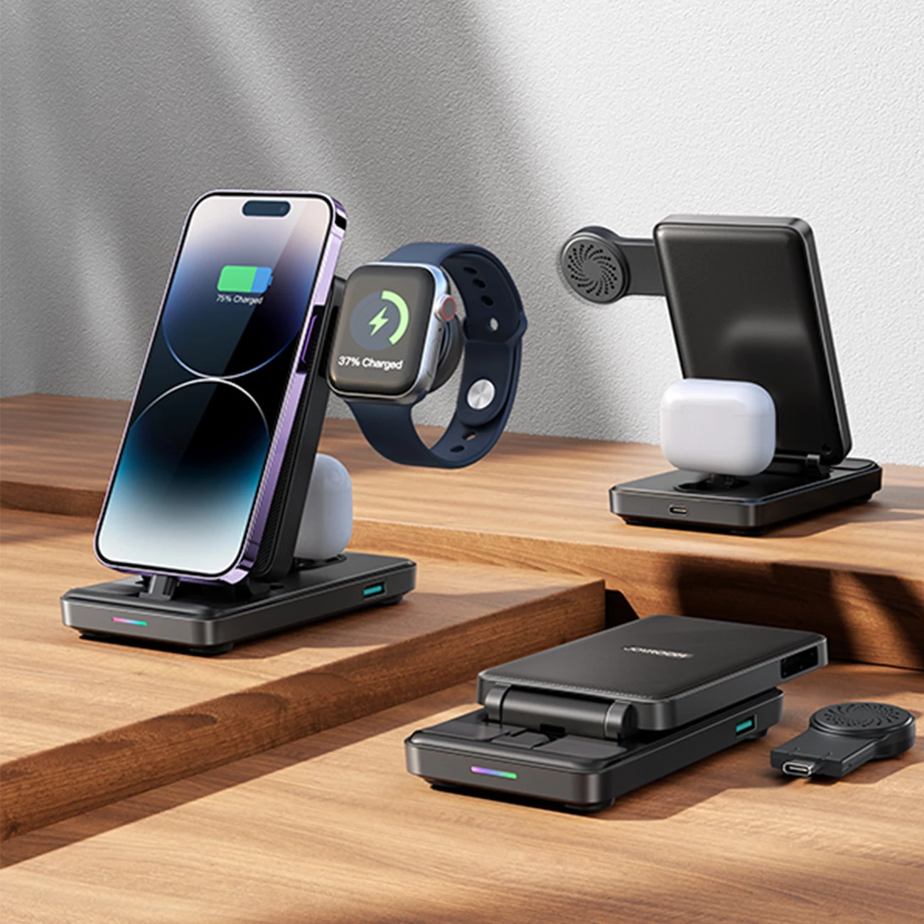 Polnilna postaja 4-v-1 za iPhone, AirPods in Apple Watch, zložljiva, črna Joyroom JR-WQS02