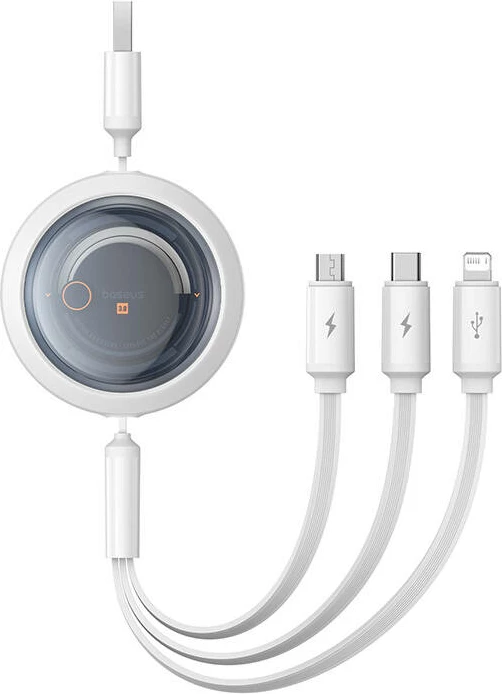 Polnilni kabel 3-v-1 Baseus Free2Draw, USB na micro USB+USB-C+Lightning, 1,1 m, bel