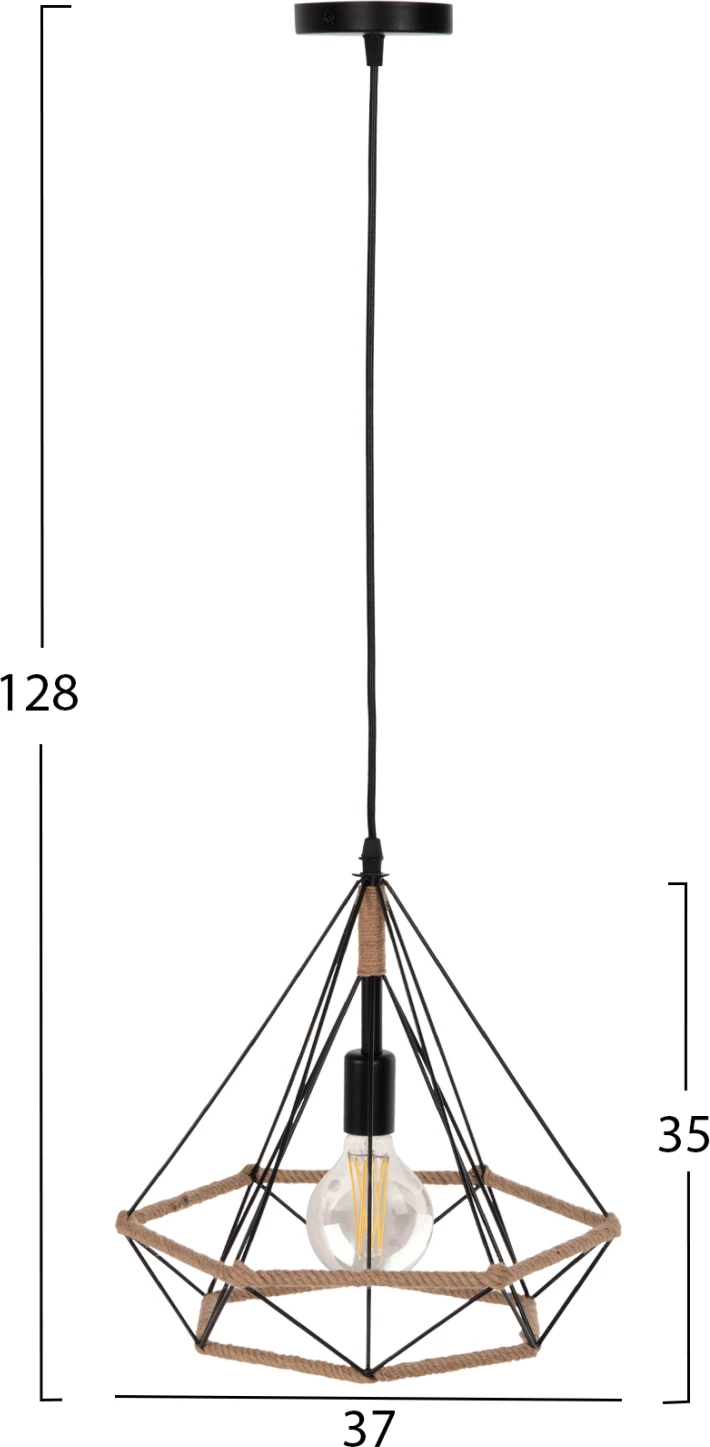 Stropna viseča svetilka FH4062 črna kovina-vrv 33x37x128Hcm