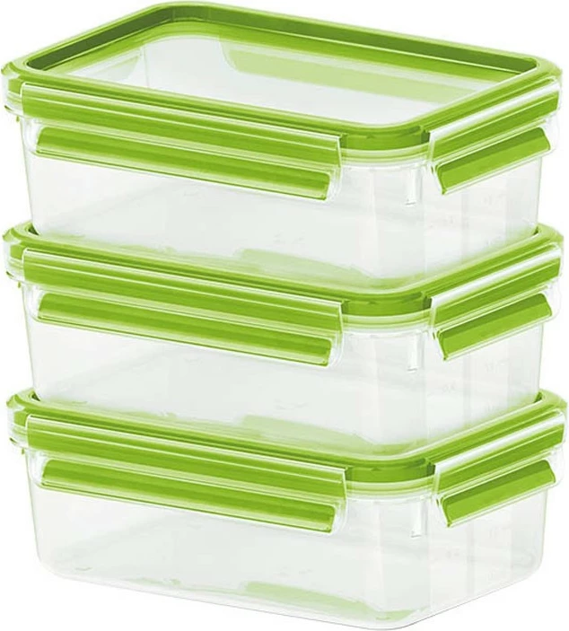 Set plastičnih posod za shranjevanje hrane Emsa 515583 Food Clip & Close, prozorne, z zelenim pokrovom
