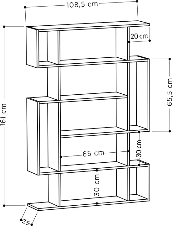 Stojalo za knjige, MITO, antik sivo-belo, 108,5 x 25,5 x 161 cm