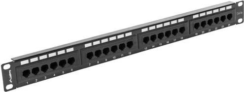 Patch panel 24 vrat, 1U, kat.5e, UTP, črn, Lanberg