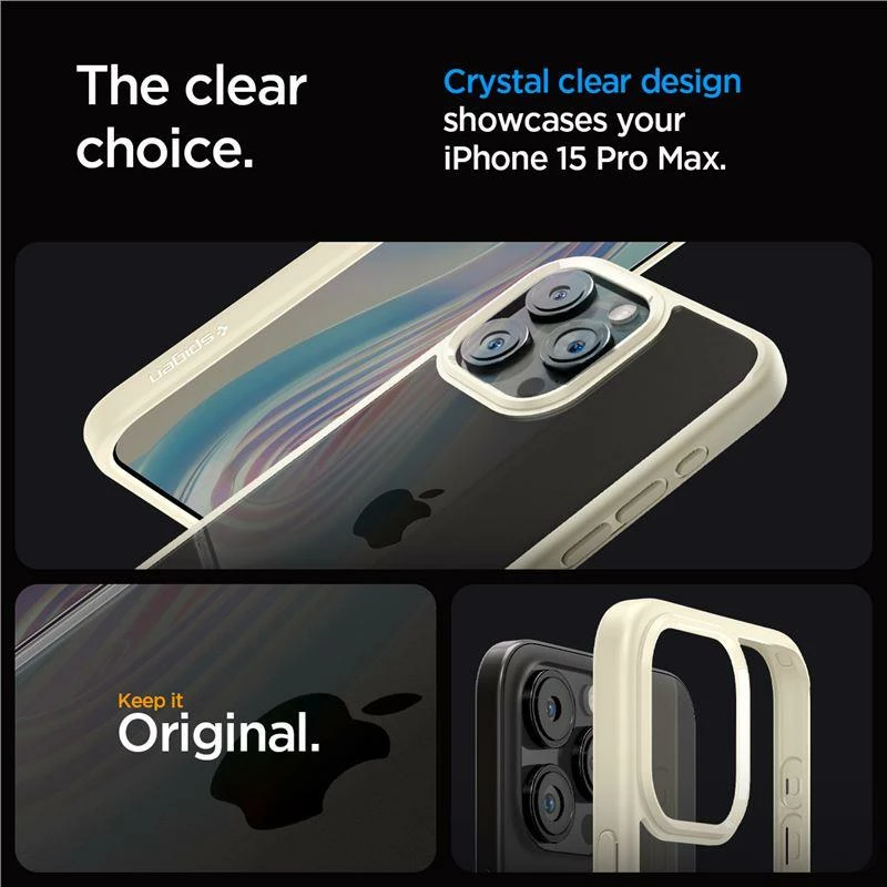 Zaščitni ovitek Crystal Hybrid za iPhone 15 Pro Max, Spigen, prozoren/bež