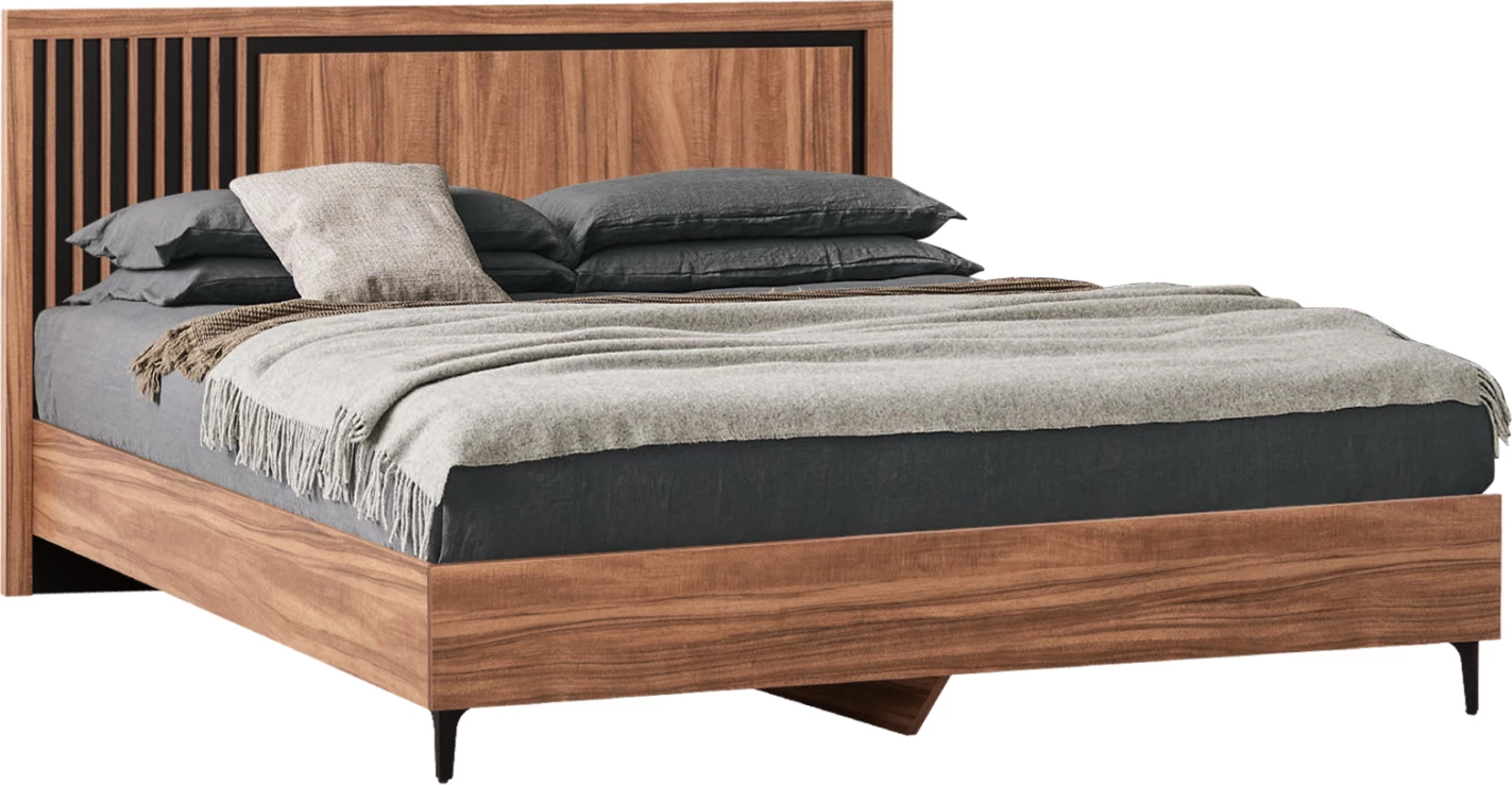Postelja dvojna serija HARRY FH688.01 melamin v barvi naravnega lesa in črni 164x204x100Hcm
