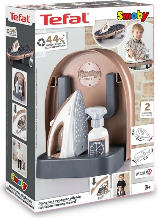 Igrača sestav za likanje z dodatki Smoby MiniTefal, likalna deska, likalnik in razpršilnik, črno/rjavo/belo