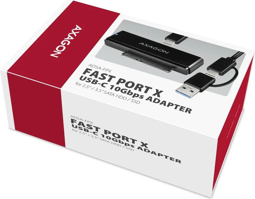 Adapter USB-C na SATA, 10Gbps, za SSD/HDD 2,5"/3,5", z napajanjem, 60 cm kabel, črno AXAGON ADSA-FPX