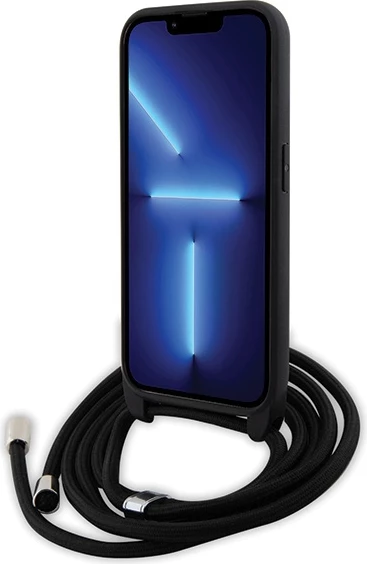 Ovitek za telefon Crossbody Saffiano z metalnim znakom Karl & Choupette za iPhone 15 Pro, črn Karl Lagerfeld