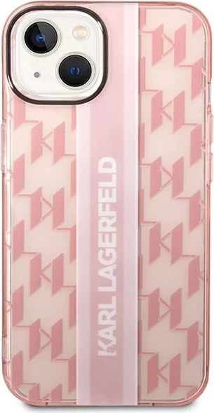 Prozoren ovitek z navpičnimi črtami Karl Lagerfeld za iPhone 14 Plus 6,7", roza