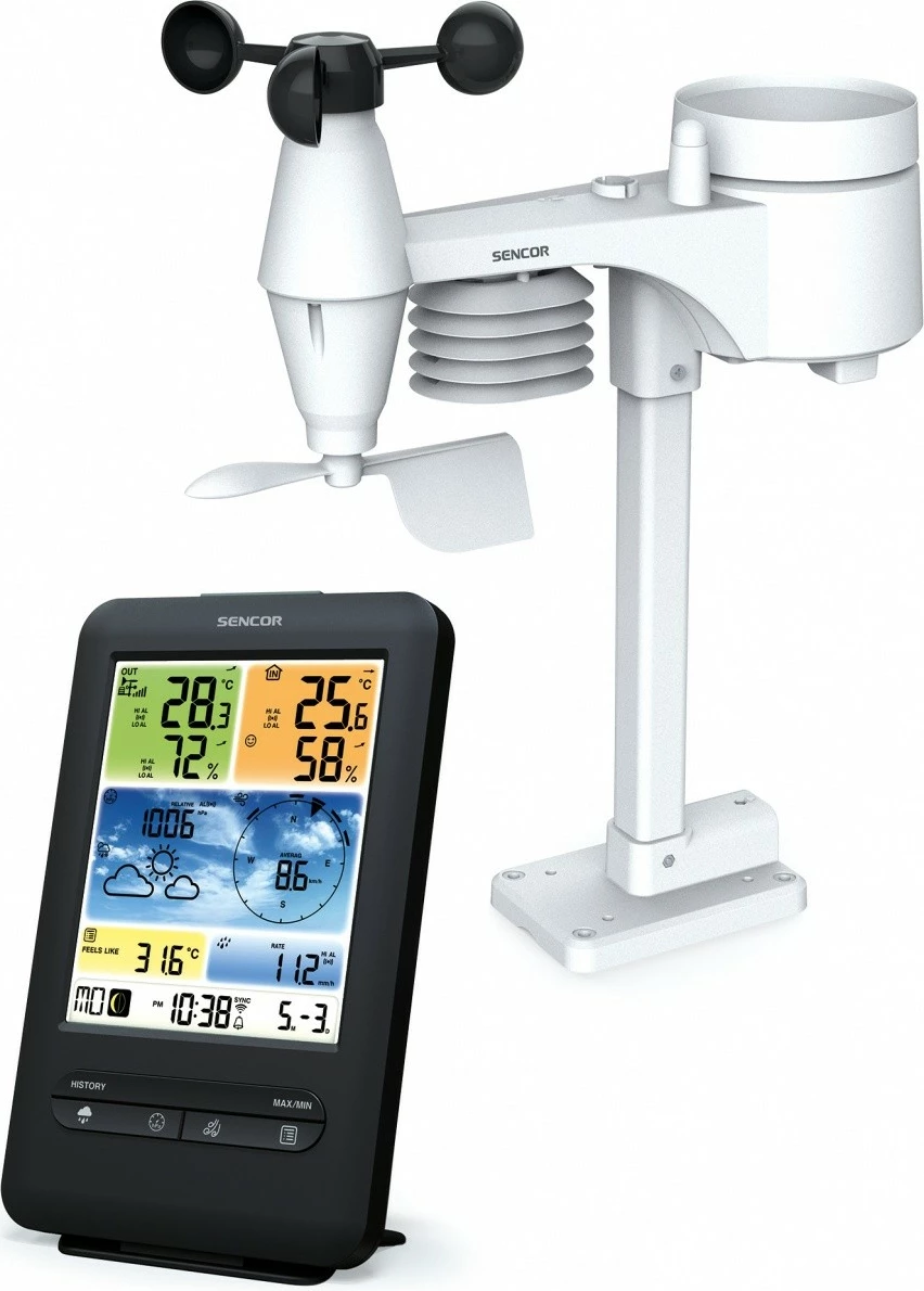 Vremenska postaja z WiFi, 5-v-1 senzor, črno-bela — Sencor SWS 9898 PRO