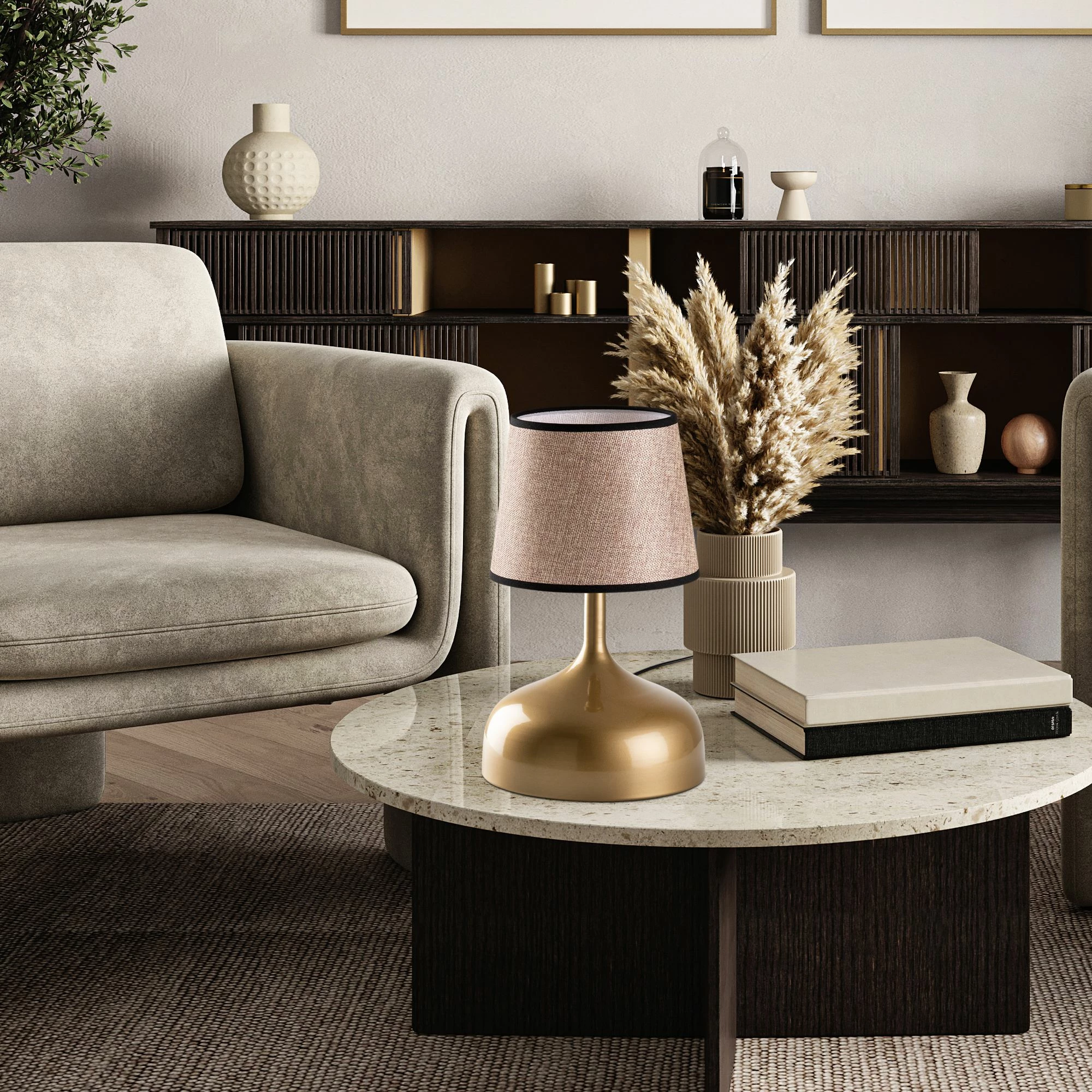 Namizna svetilka v obliki žarnice, zlate in bež barve, Opviq, 31x31x50 cm