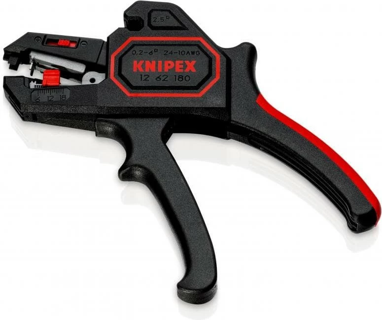 Minska klešče za odstranjevanje izolacije kablov Knipex KP-1262180, samodejne, s rezalnikom, črno/rdeče