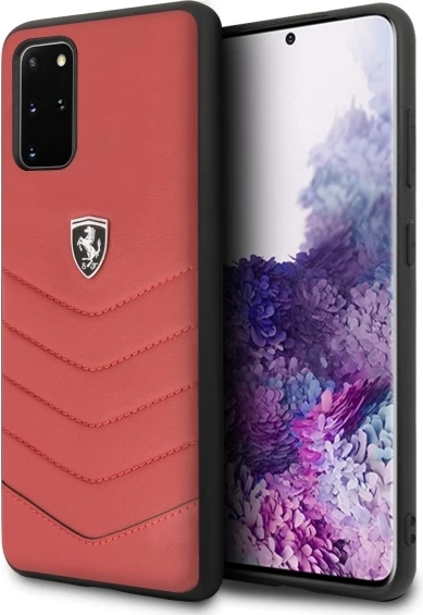 Zaščitna prevleka iz pravega usnja Ferrari Heritage FEHQUHCS67RE za Samsung Galaxy S20+, rdeča