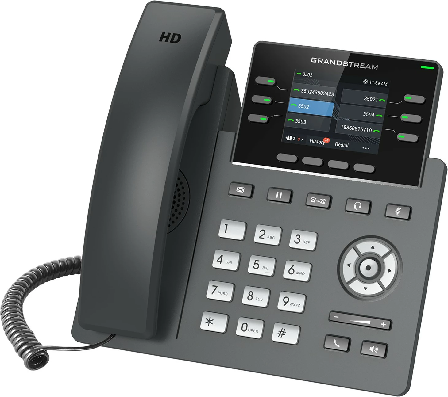 IP telefon, 4 linije, 2,4" zaslon, PoE, Grandstream GRP-2613W, siv