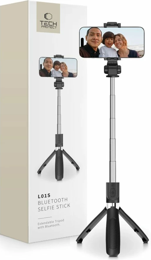 Selfie palica s trinožnikom, Bluetooth, za pametni telefon, 70 cm, črna Tech-Protect L01S