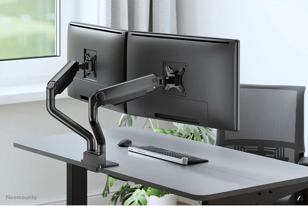 Kavelj za dva monitorja Neomounts Newstar DS70S-950BL2, s sponko in grommetom, do 18 kg, 43,2 cm (17") / 88,9 cm (35"), 100 x 100 mm, črn
