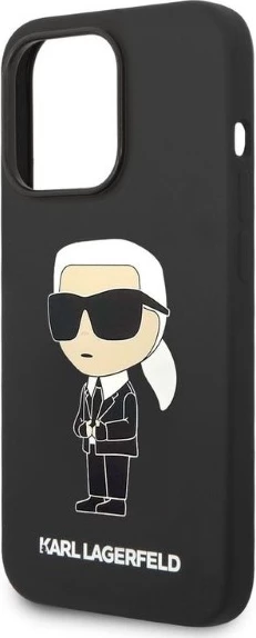 Ikoničen silikonski ovitek za telefon, Karl Lagerfeld za iPhone 14 Pro Max, črn