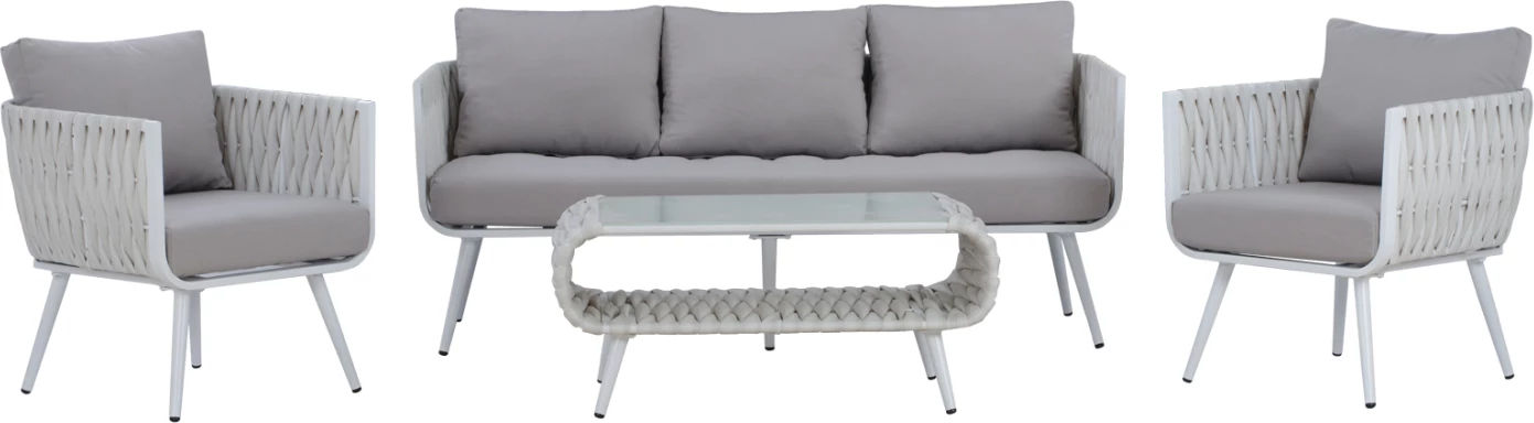 Set dnevne sobe 4 kosi aluminij z vrbovim pletenjem bel FH5282.12