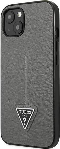 Ovitek za telefon za iPhone 14 6,1, Guess SaffianoTriangle Logo, srebrn