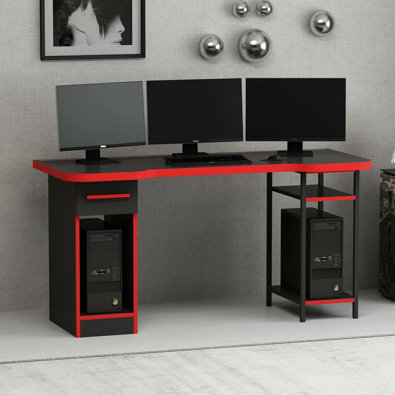 Gaming miza Skye Decor, Phoenix 6, črno-rdeča
