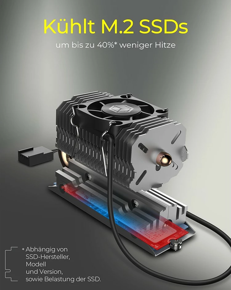 Radiator za SSD ICY BOX IB-M2HSF-705, ventilator 30 mm, 8500 RPM, srebrn