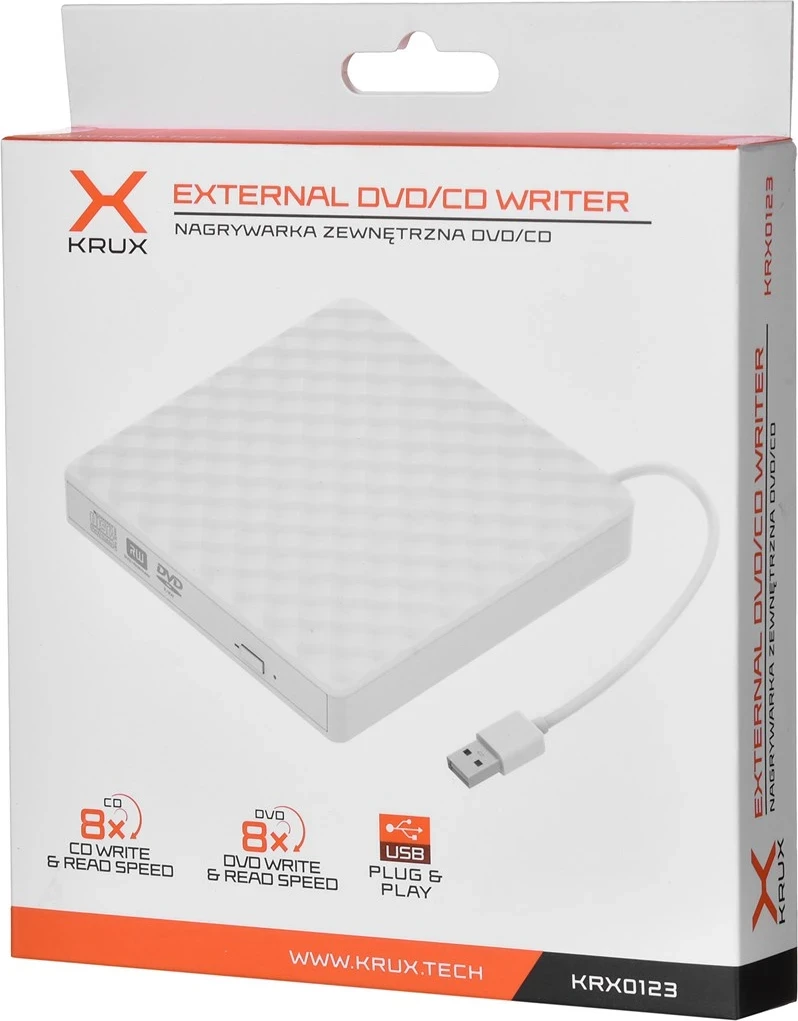 Zunanji DVD disk USB, bel — Krux