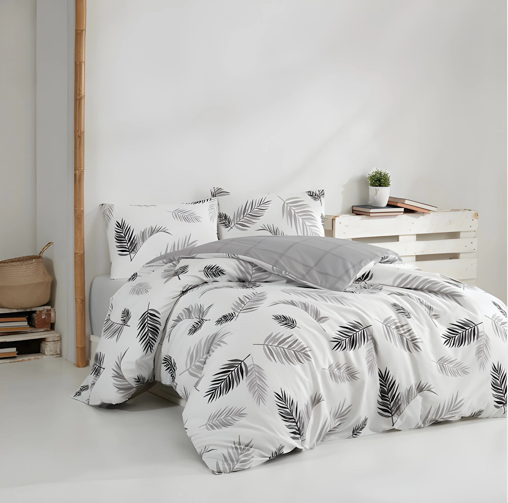 Set prevlek za enojno odejo, siva in bela, L'essentiel Plume