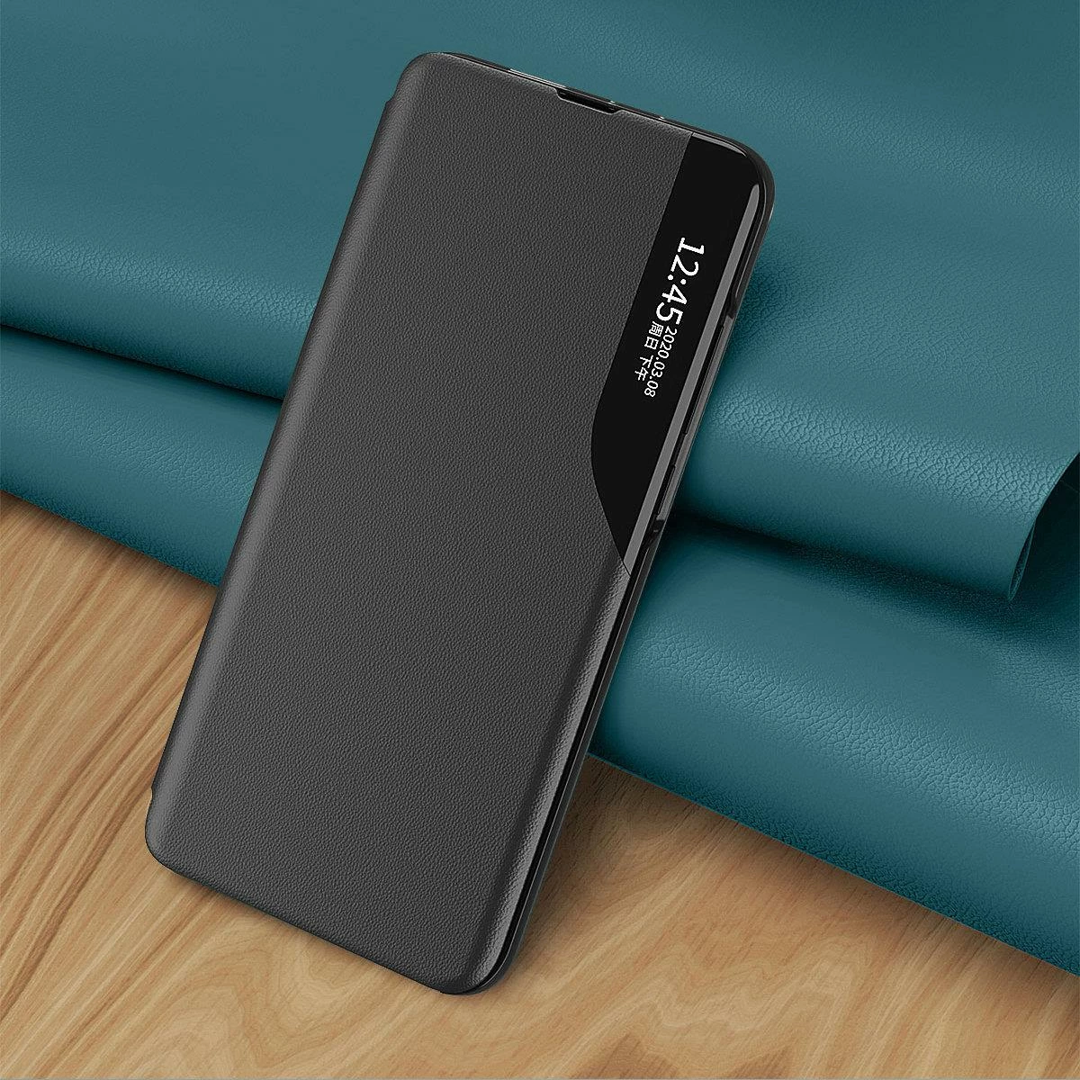 Etui za Samsung Galaxy A73 Hurtel Eco Leather View, pokrov in stojalo, rdeč