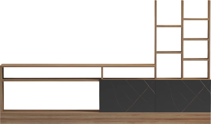 TV omarica, hrast in črni marmor, 170x25x100 cm Seruno