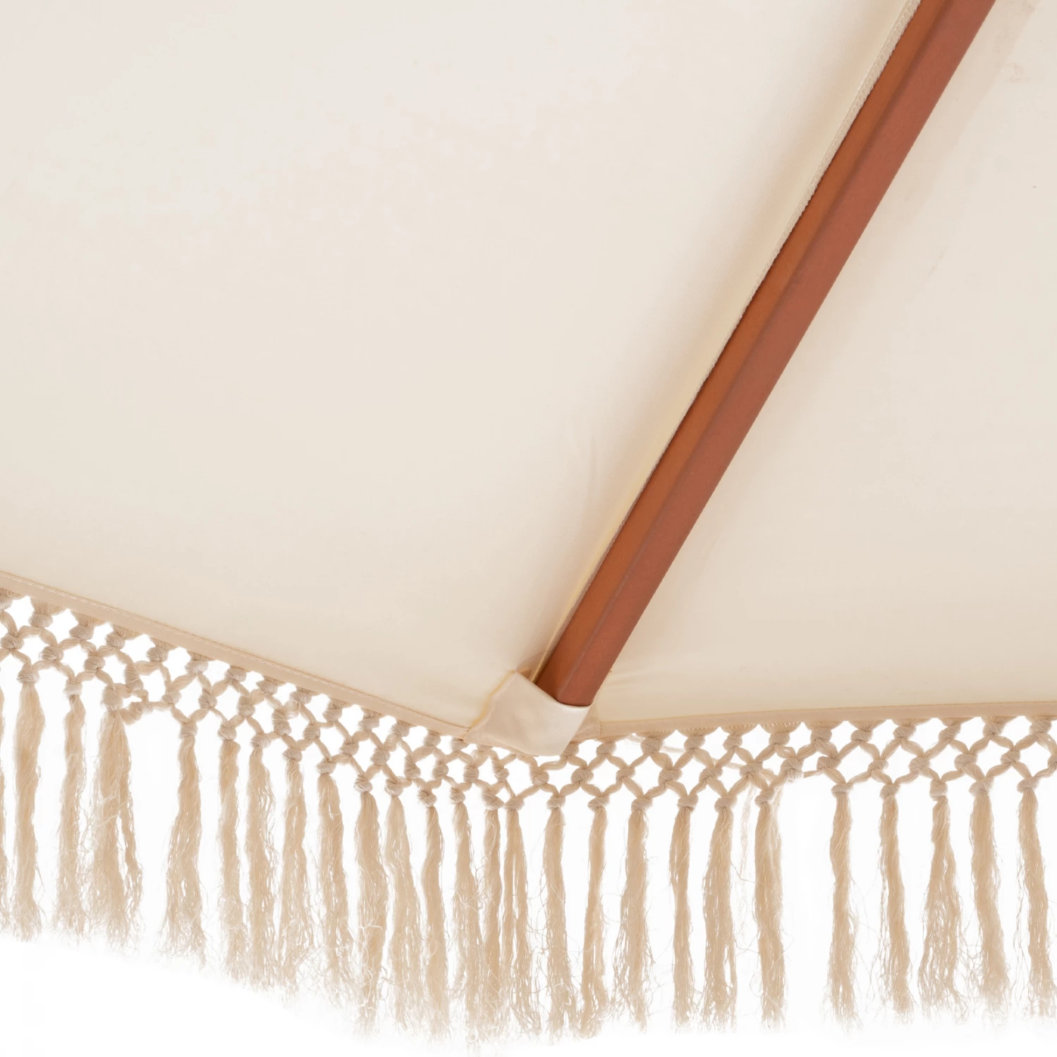 Luksuzni senčnik z resicami Wagner FH5776.01, bež, lesen drog, Φ3X2.50Hm