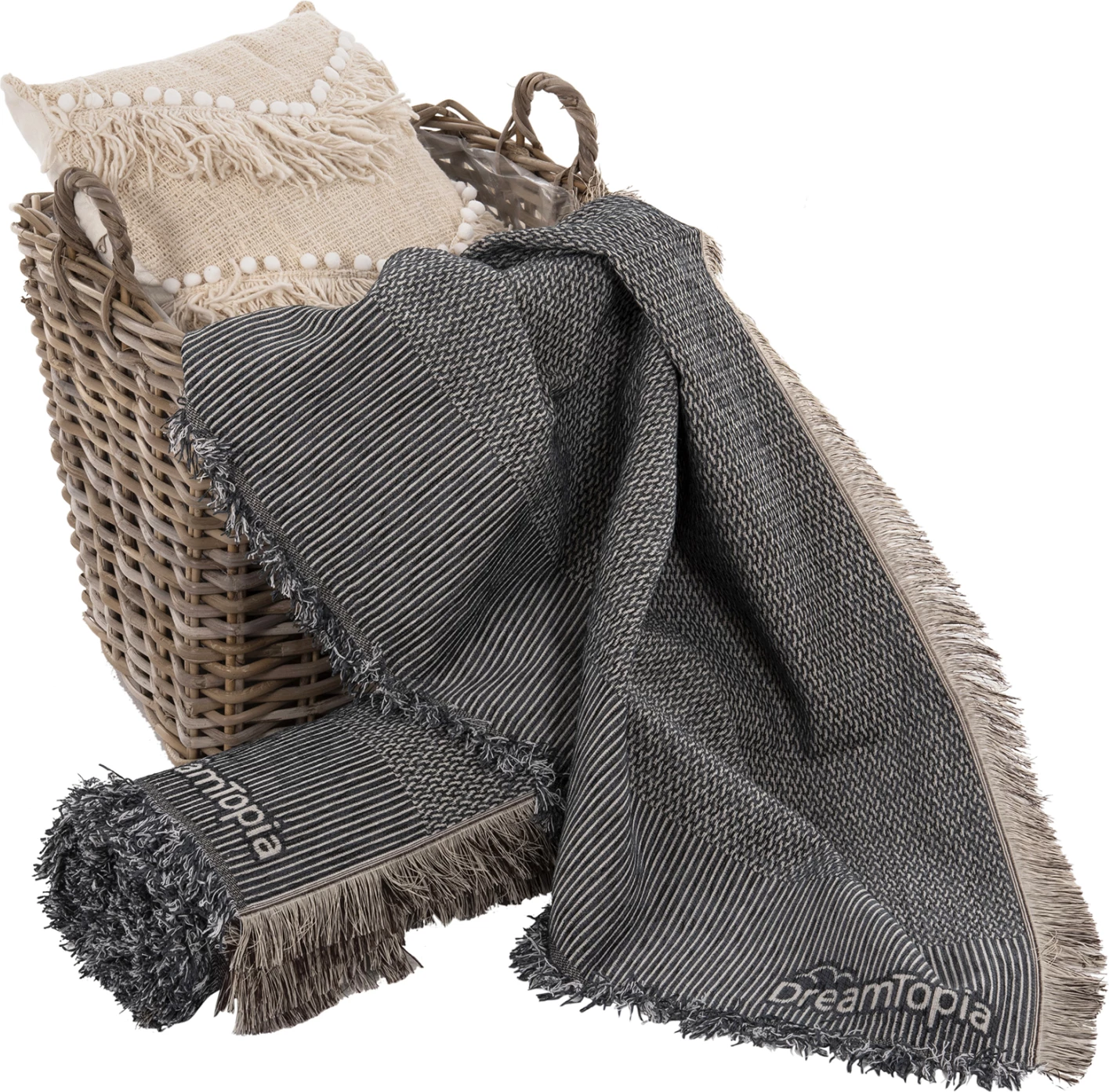 Prevleka za kavč - pregrinjalo z resicami DREAMTOPIA FH12164.03 v mornarsko modri barvi 178x178 cm