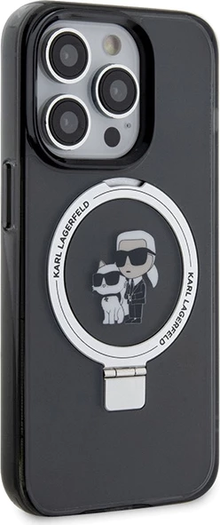 Ovitek z Ring držalom Karl&Choupette za iPhone 15 Pro 6,1", Karl Lagerfeld, MagSafe, črn
