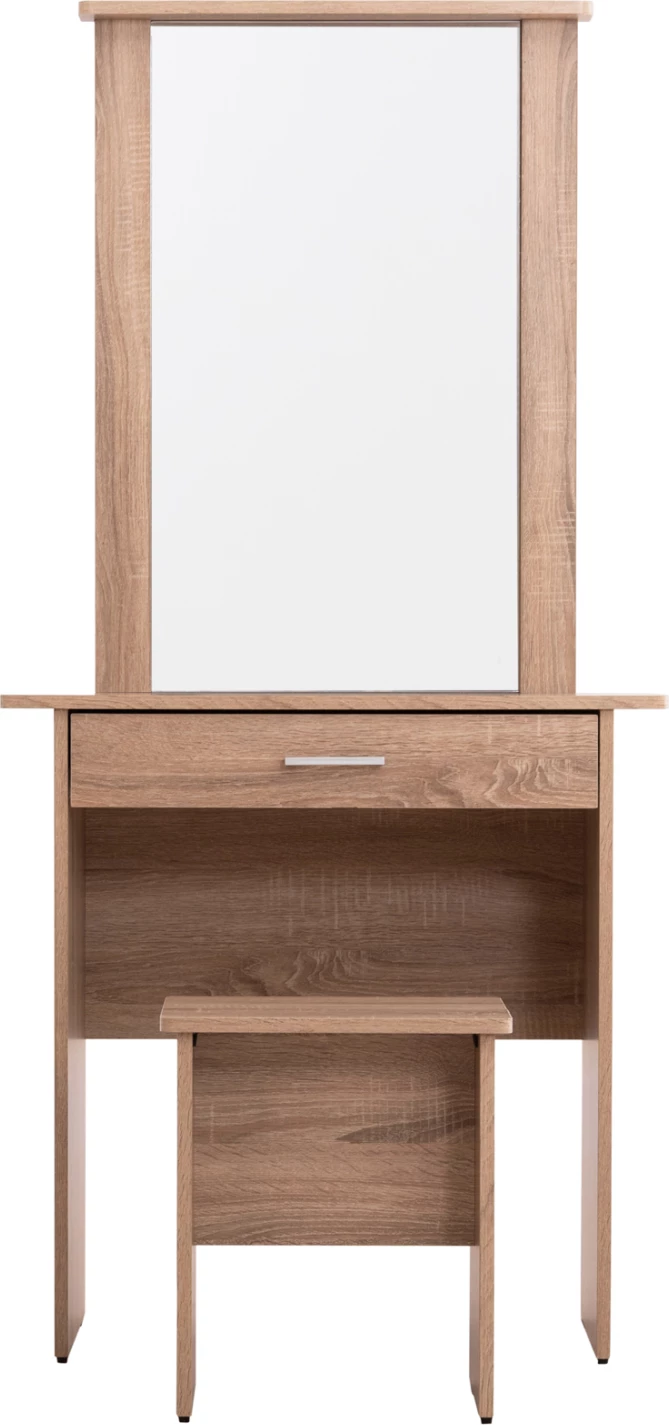 Toaletna miza z ogledalom in stolčkom CRYSTEL FH9938.11 melamin v barvi sonoma hrasta 74x39x155H cm