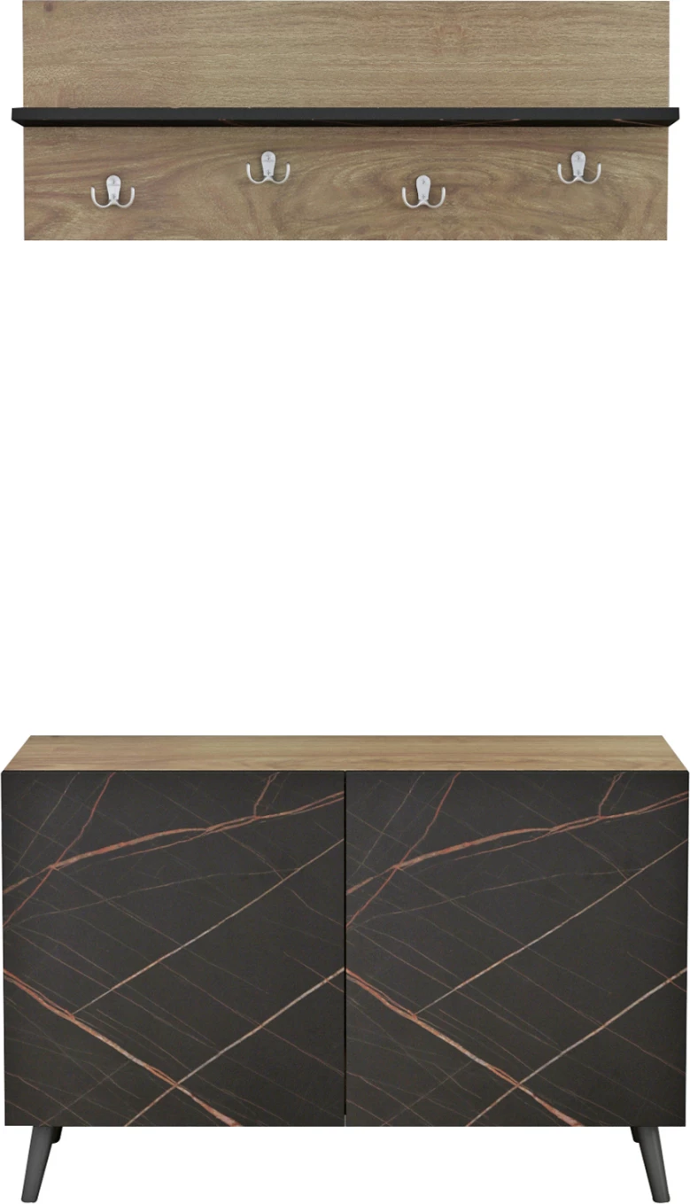 Komplet pohištva za predsobo DELPHINE FH8876.12 melamin v črnem marmorju-naravnem lesu 80x31,3x41,5Hcm