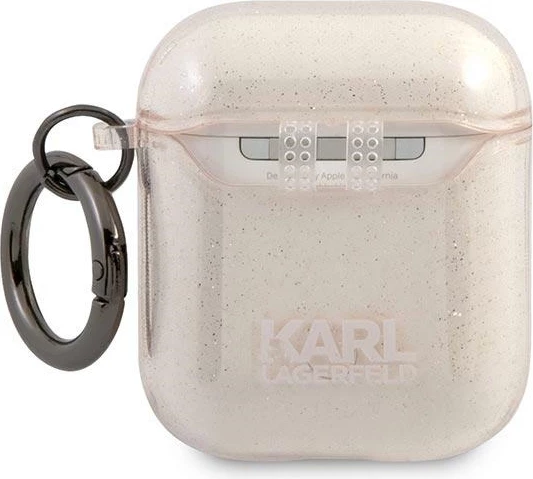 Ovitek za AirPods 1/2 Karl Lagerfeld KLA2UKHGD, bleščeč motiv Karl's Head, zlat