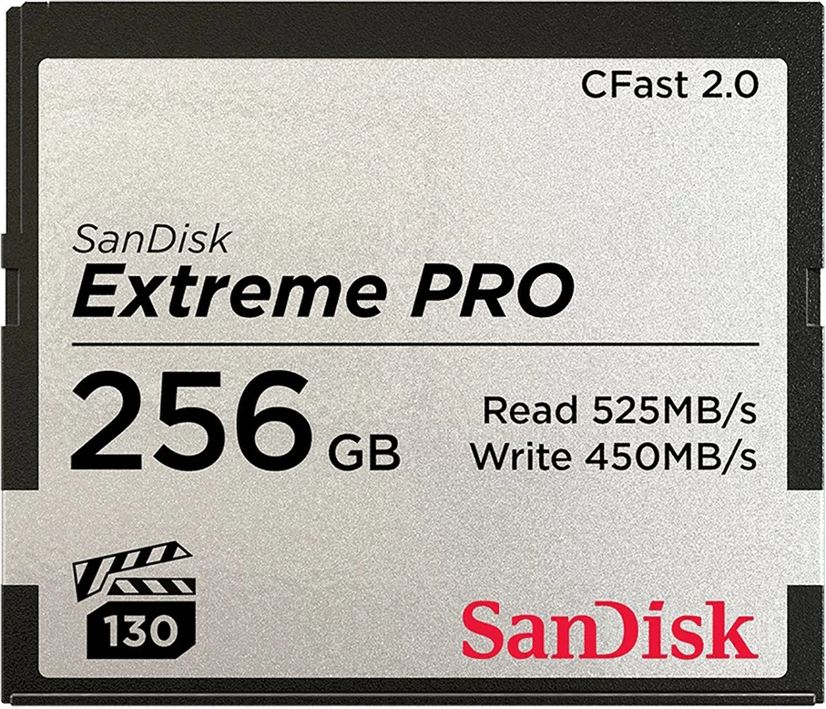 Kartica za pomnilnik SanDisk Extreme PRO 256GB, CFast 2.0, 525 MB/s, 450 MB/s, črno/srebrna