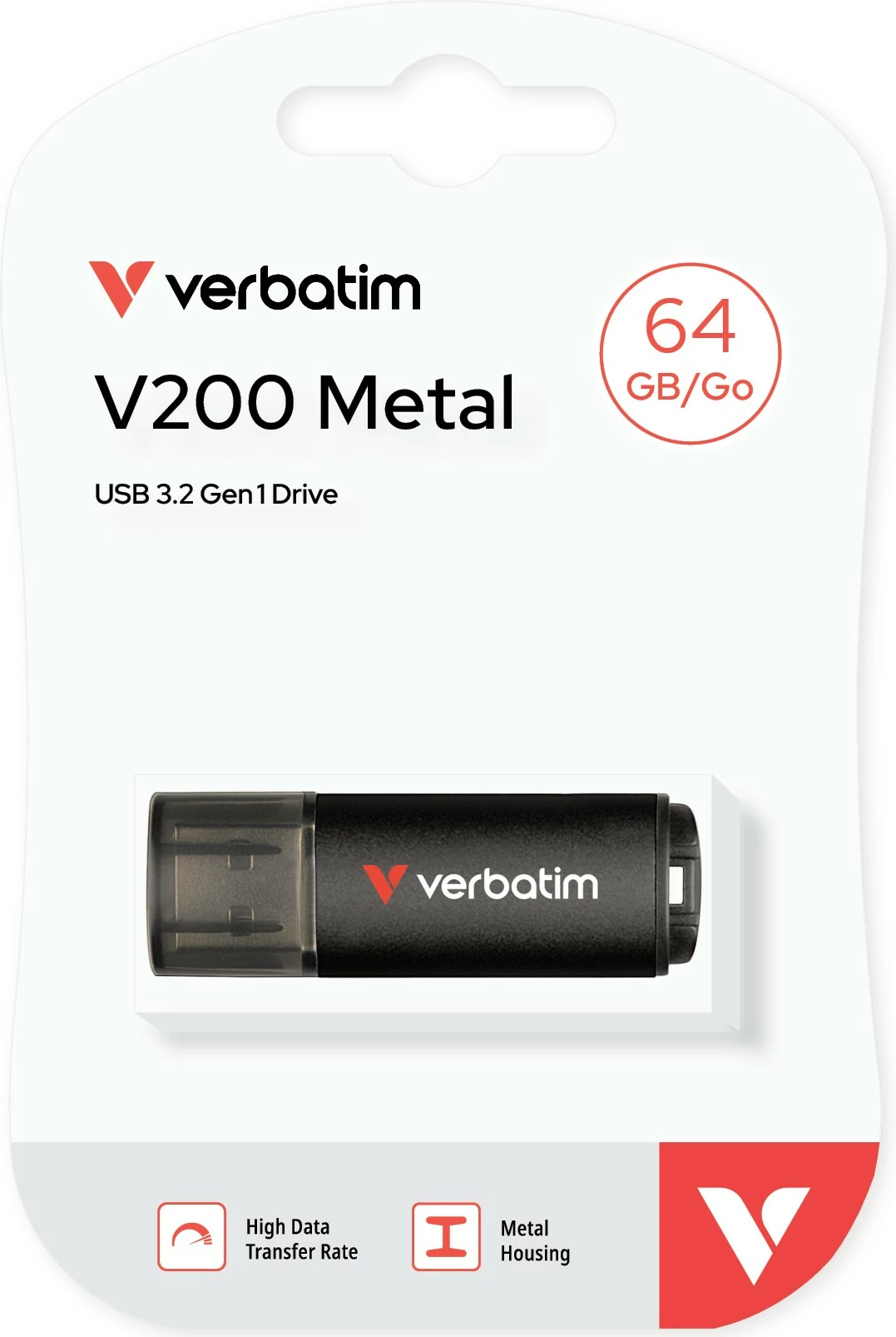 USB ključek 64 GB, USB 3.2, črn Verbatim V200 Metal