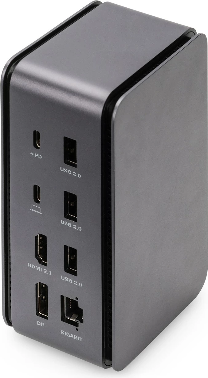 Stojalo za priklop Digitus, 1x DP, 1x HDMI, 2x USB-C, 3x USB 3.2, 3x USB 2.0, 2x čitalca kartic, 1x avdio, 1x RJ45, črno