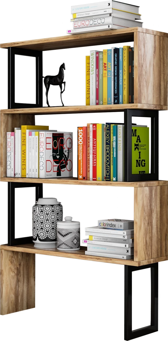 Knjižna omara v orehu z črnim okvirjem FH8867.01 80x22x128cm