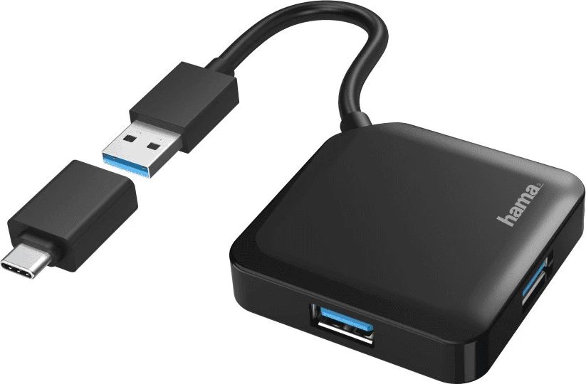 USB razdelilec 3.0, 3 priključki, z USB-C adapterjem, Hama 00200116, črn