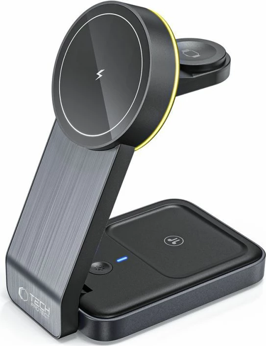 3-v-1 indukcijski polnilec za telefon, Apple Watch in AirPods Tech-Protect QI15W-A28, z MagSafe, črn