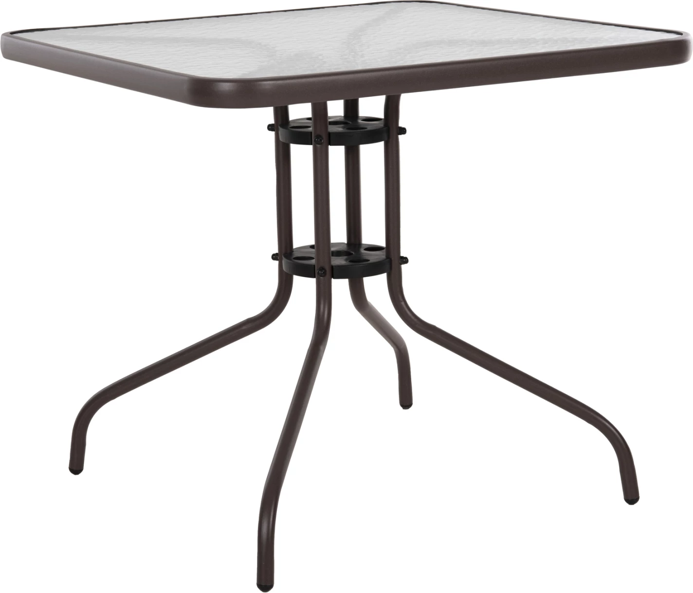 Zunanji kvadratni miza FIGO FH5972.02 rjava kovinsko-steklena plošča 80Χ80Χ71 cm