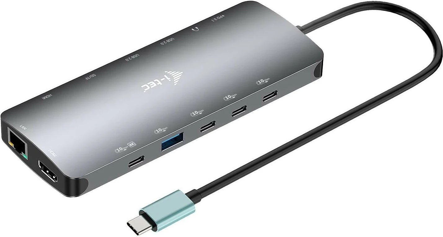 Dokovna postaja Metal Nano, i-tec USB-C, 3x Display, 2x HDMI, 1x USB-C video, LAN, avdio, čitalec kartic, Power Delivery 140W, siva