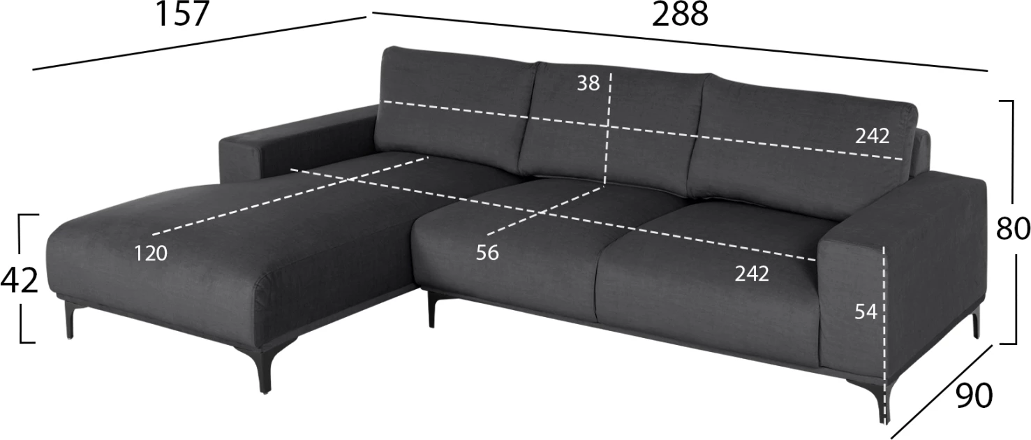 Kotna sedežna garnitura (levi) NOA FH3278.02L antracitna tkanina 288x90-157x67-80H cm