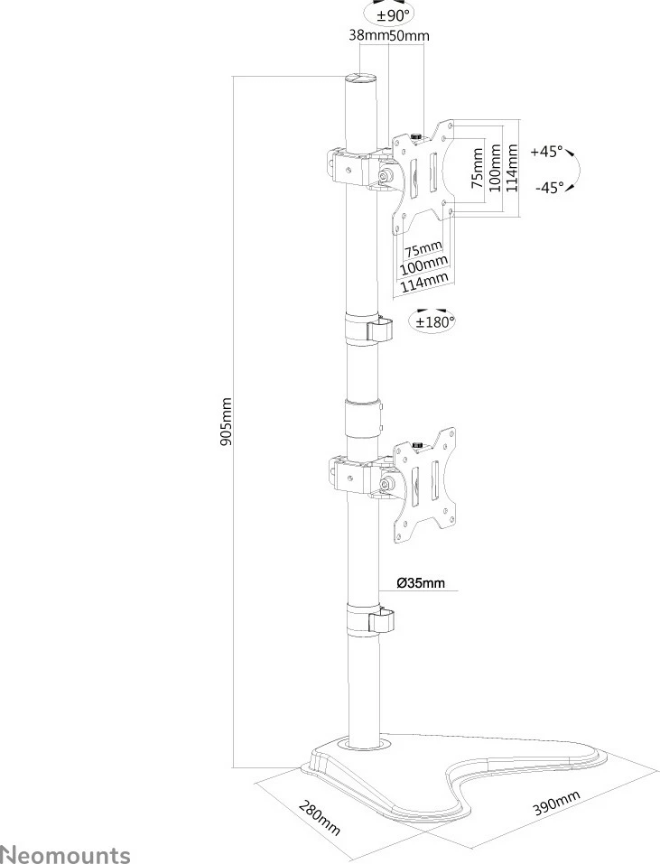 Držalo za 2 monitorja, Neomounts FPMA-D550DDVBLACK, 10–32 in, nastavljiva višina, črno