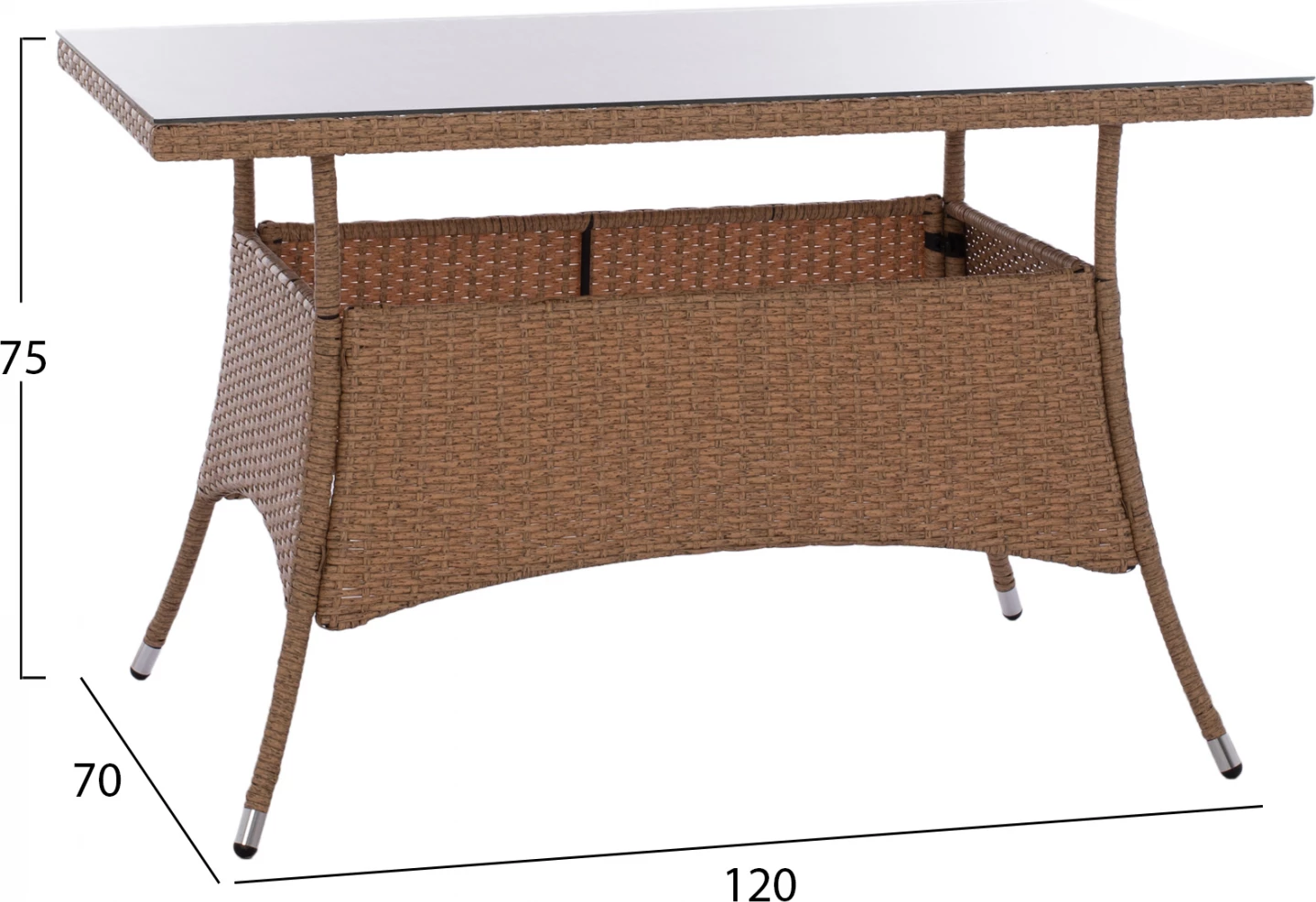 Set jedilnice 5 kosov miza 120x70 in naslanjači iz pletenega ratana v bež rjavi barvi FH11711.32