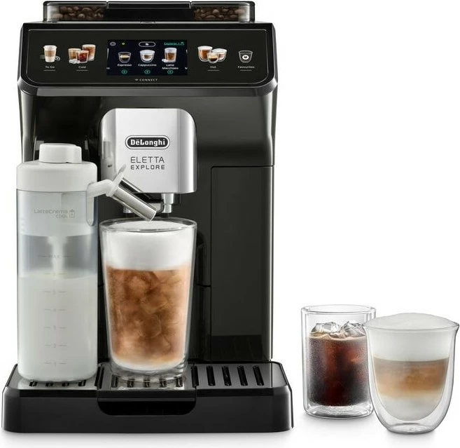 Popolnoma avtomatski aparat za espresso De’Longhi Eletta Explore, 1,8 L, kavna zrna, mleta kava, vgrajen mlinček, 1450 W, siv